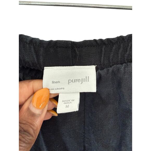 J. Jill Pure Jill Linen Slim Crop Pants Black Lagenlook Pull On Stretch Medium - Picture 2 of 11